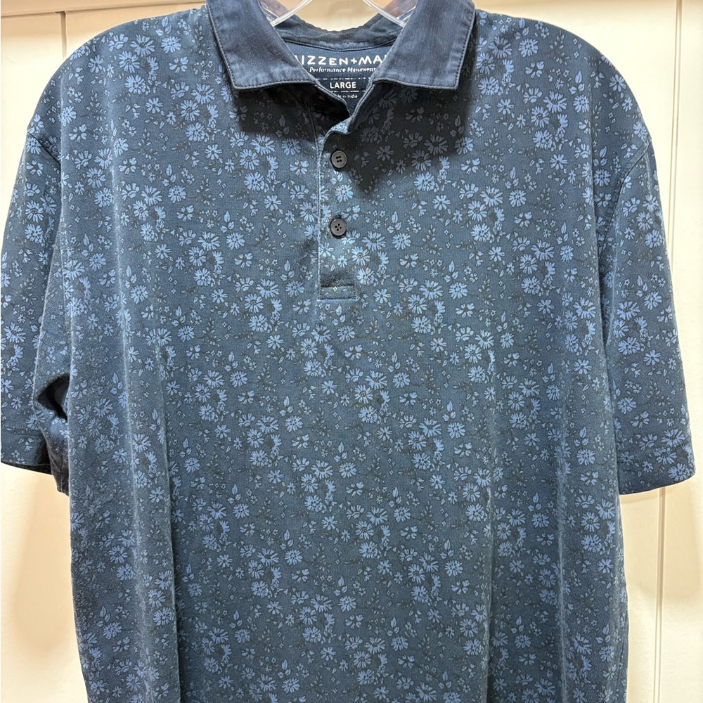Mizzen+Main Shirt Mens Size Large Golf Polo Classic Blue All Over Print - Picture 3 of 4